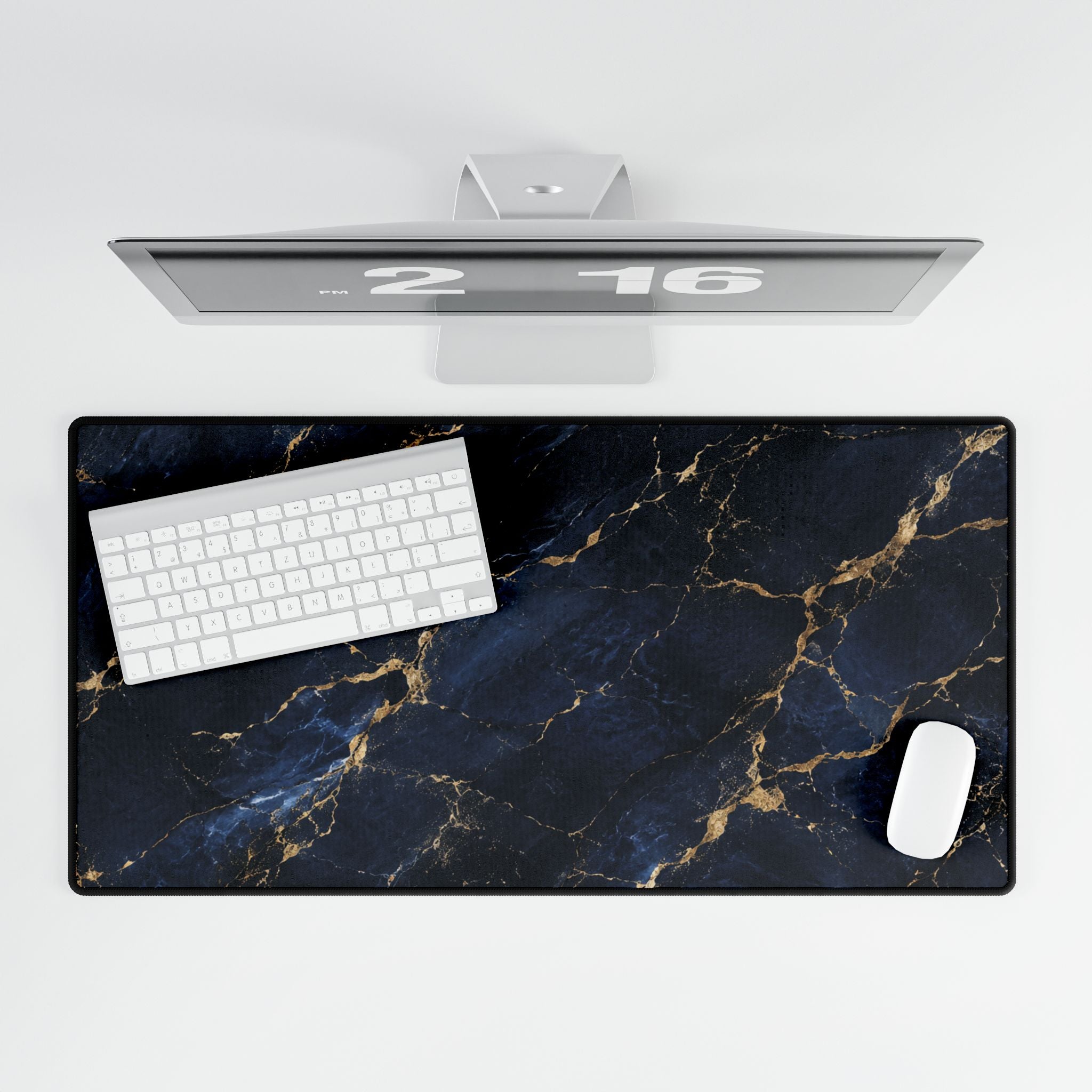 Blue Black Marble Desk Mat — Luxurious Large Gaming/Work Mouse Pad