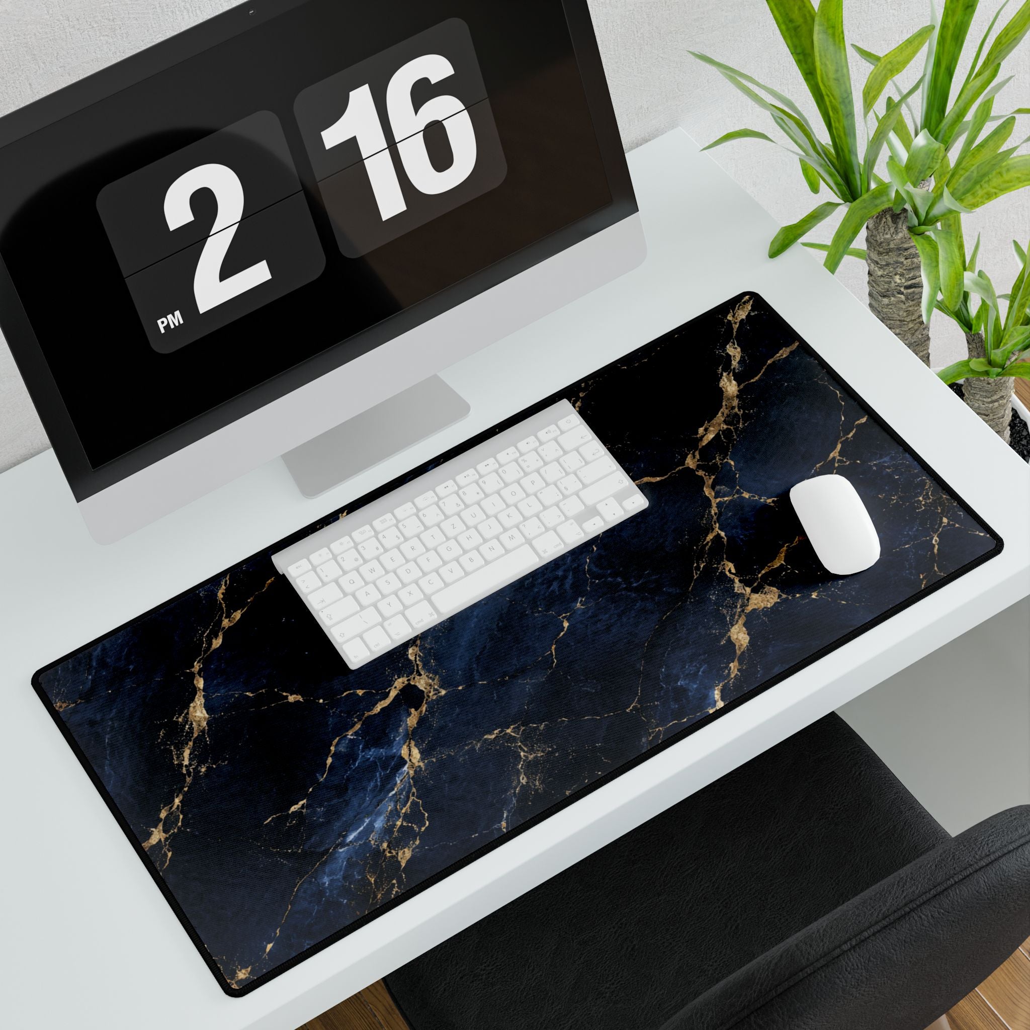 Blue Black Marble Desk Mat — Luxurious Large Gaming/Work Mouse Pad